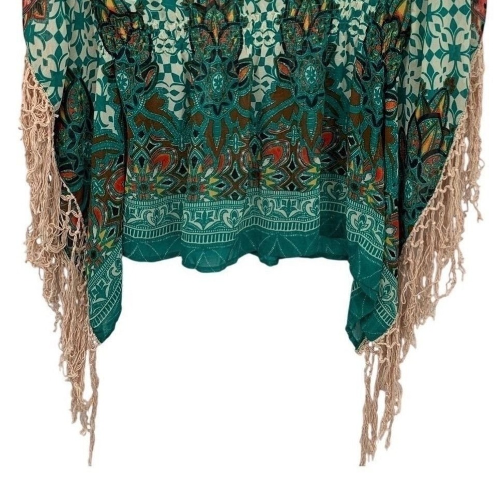 Flying Tomato Boho Fringe Poncho Top Large Festival Kimono - Picture 5 of 7